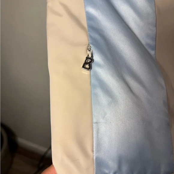 BOGNER Cream Blue Goose Down Floral Embroidered Zip Front Quilted Ski Jacket 10 - Picture 10 of 12